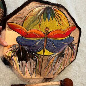 Octagonal Peruvian Dragonfly Drum Hand Painted + Shamanism + Ritual + Ceremony